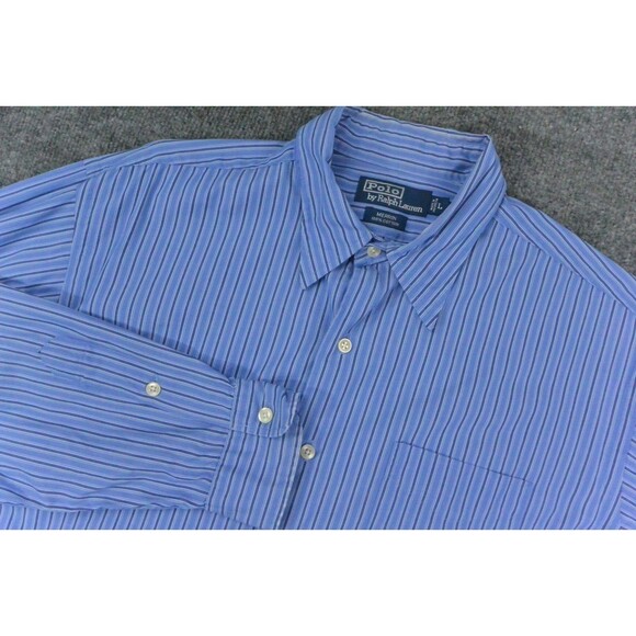Polo Ralph Lauren Shirt Mens Large‎ Blue Stripe Merrin - Picture 1 of 9